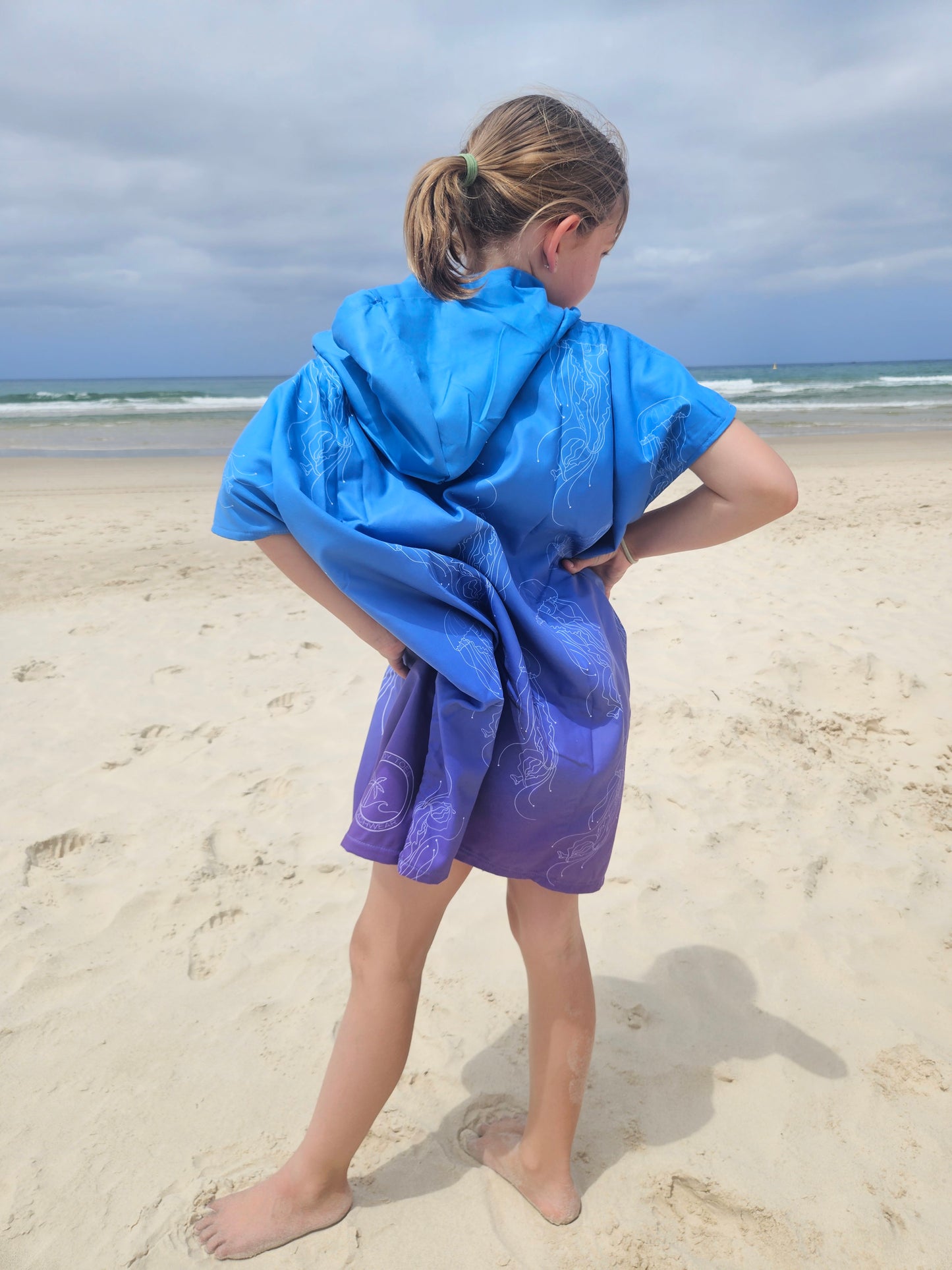 Kids Hooded Towel Blue Jellyfish | Hooded Towel Kids | Sandy Toes Beachwear