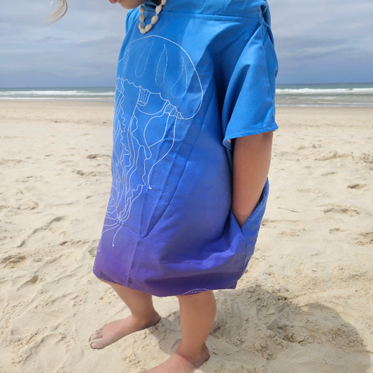 Kids Hooded Towel Blue Jellyfish | Hooded Towel Kids | Sandy Toes Beachwear